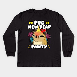 2024 New Years Celebration - Pug Dog Lover Pet Owner New Years Eve NYE Kids Long Sleeve T-Shirt